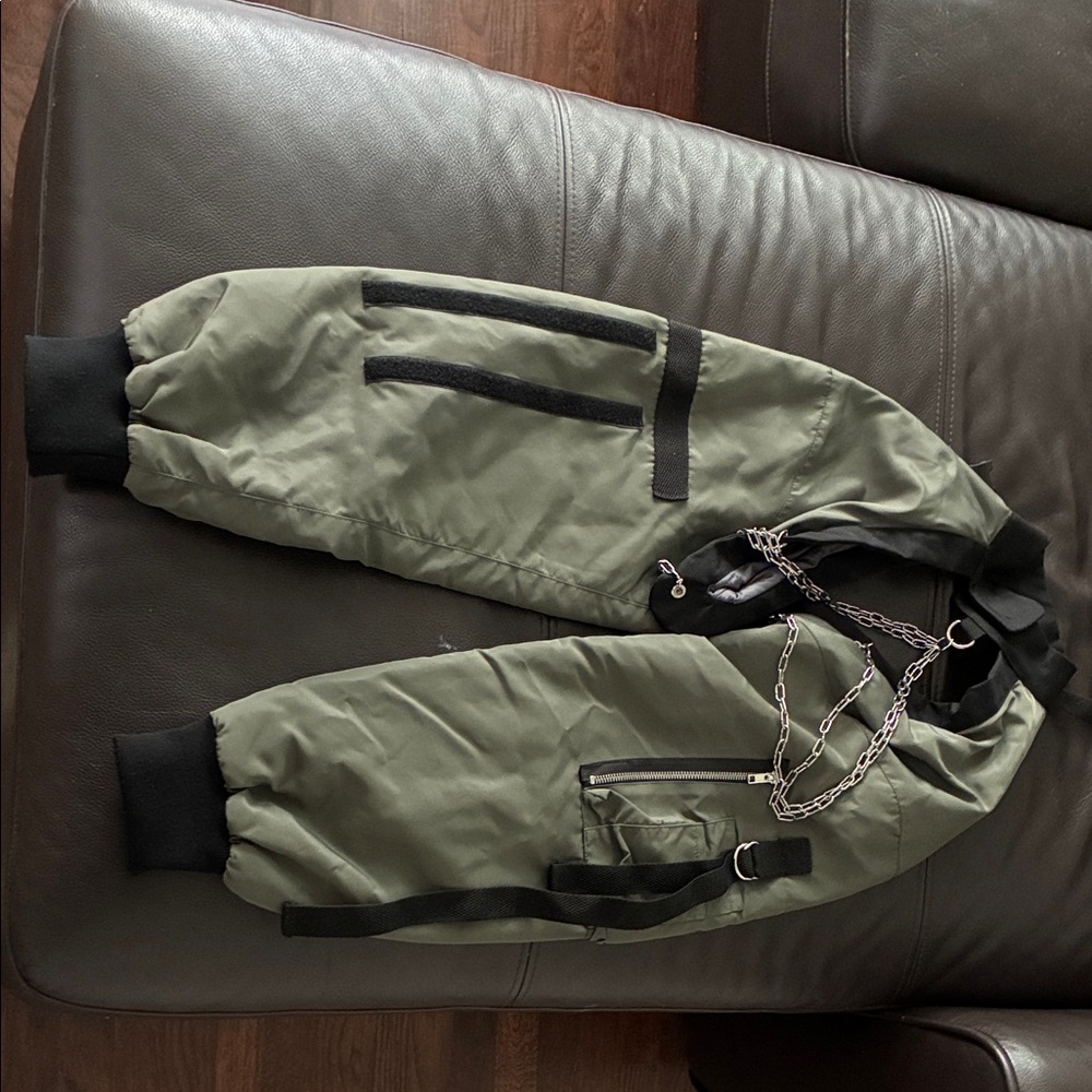 Green Bomber Jacket with Chain Detail